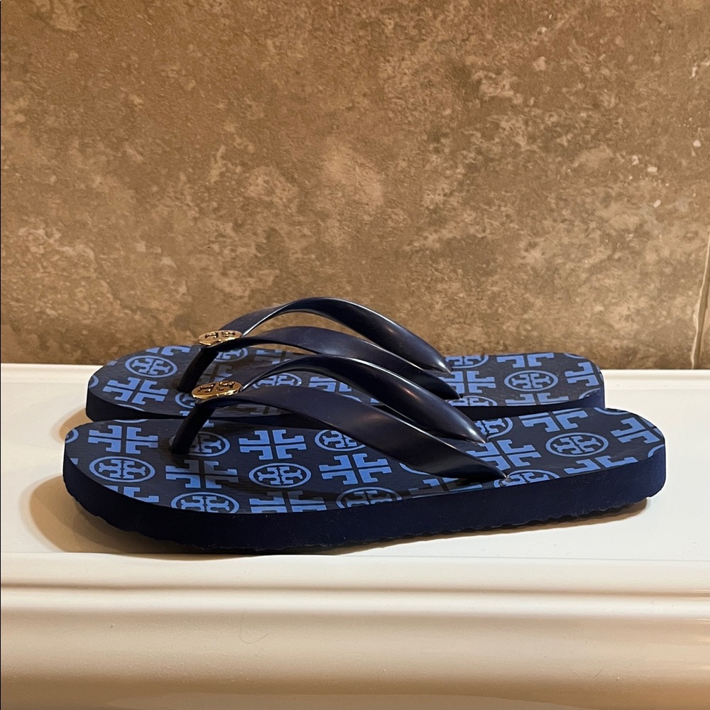 Tory Burch Navy Patterned Flip Flops - image 3